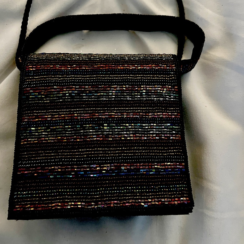 LA REGALE  SMALL Black/multicolored Beaded evening bag. Black interior.